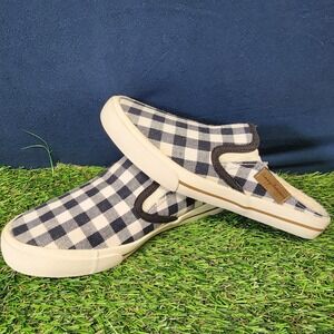 Tommy Bahama Women's Size 6 Slip On Sneakers Navy Black & White Plaid Mules
